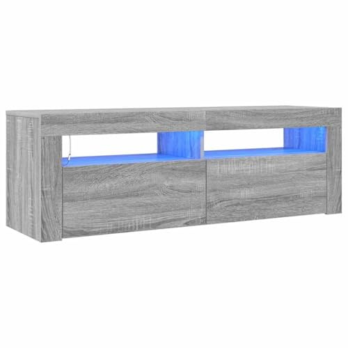 vidaXL TV Schrank mit LED-Leuchten Lowboard TV Möbel Tisch Board Sideboard Fernsehschrank Fernsehtisch HiFi-Schrank Grau Sonoma 120x35x40cm