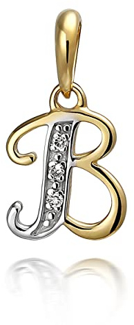 NKlaus Kettenanhänger Buchstabe B mit 3 Diamanten 333 Gelbgold 8 Karat bicolor Alphabet 9944