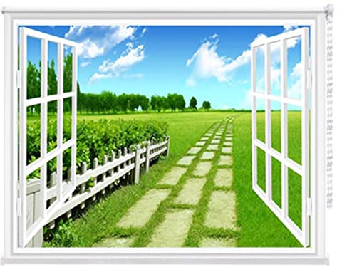 oiakus Verdunkelungsrollos, 3D-Verdunkelungsrollo mit grünem Pastoral-Muster, wärmeisolierte Fensterrollos, Wohnzimmer, Küche, Badezimmer, Schlafzimmer, Büro, halbschattig