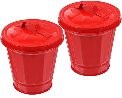 Operitacx 2 pattumiera zincata con coperchio, mini cestino per la secchio spazzatura, in metallo, con coperchio, mini bidone differenziata spazzatura da tavolo, cestino bagno, in metallo, co