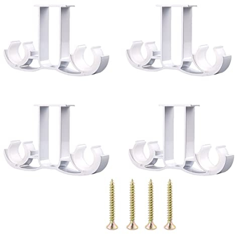 4 Piezas Soportes para Postes de Cortina, Soporte Techo Cortina, Barra Cortina Techo, Soporte de Cortina de Doble Barra, Aleación de Aluminio, para Colgar Persianas, Guardarropa (Blanco)