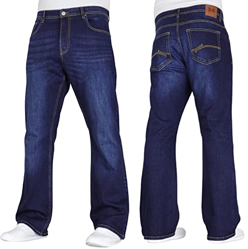 Crosshatch Mens Stretch Boot Cut Leg Flared Classic Retro Denim Jeasn by JeanBase Dark Wash 38W X 32L