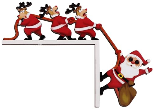 GEBETTER Decorazioni Natalizie Porta Ingresso Legno, Babbo Natale Renne, Addobbi Natalizi Porta Ingresso Casa Cornice per Porta Finestra Natale