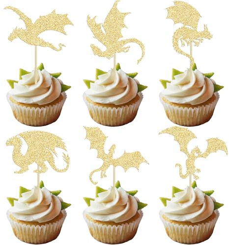 Cupcake-Aufsätze mit Drachen-Motiv, Glitzer, Fantasie, cooler Dinosaurier, Geburtstag, Cupcake-Picks für mittelalterliche Drachen, Babyparty, Kindergeburtstag, Party, Kuchendekorationen, Zubehör,