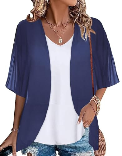 Gosunny Bikini Cover Up für Frauen Leichte Oversized Beachwear Bedecken Sommer Hawaii Cardigan（Marineblau，M）