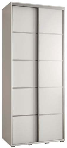 MEBLE KRYSPOL Cannes 4 Moderner Schrank mit 2 Schiebetüren mit Stange, Regale - Aufbewahrungsschrank für Schlafzimmer, Wohnzimmer - 205,2x100x60 cm - Weiß Weiß Silber