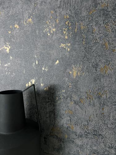 Newroom Tapete Anthrazit Vlies Betonoptik - Industrial Glamour Metallic Gold Akzente für Wohnzimmer Schlafzimmer