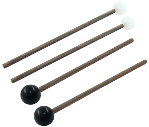Waziaqoc 2 x Stahlzungentrommelschlägel, 17,5 cm, Gummi-Drumstick, Holzgriff, Schlägel für Kinder und Percussion-Marschband