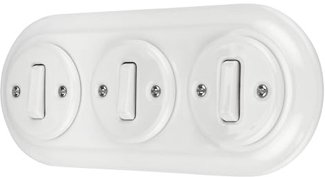 Unterputz Porzellan Retro Schalter, 3-fach, All-in-One, SET Serie PR1 weiß