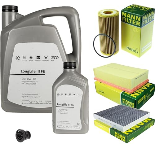 Inspektionspaket Wartungspaket Filterset mit 6 L 0W-30 Motoröl LongLife 3 FE, Ölfilter Luftfilter Innenraumfilter (Aktivkohle) Ölablassschraube