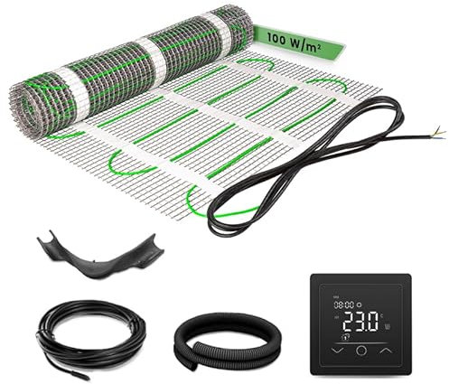 EH Expert EcoPRO Heizmatten Set | 100 W/m² | 15 m² | Elektrische Fußbodenheizung - für Fliesen, Naturstein, Teppich, Vinyl und Laminat, inkl. Installationsmaterial, mit Touchthermostat (Schwarz)