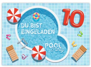 JuNa-Experten 12 Einladungskarten zum 10. Kindergeburtstag Schwimmbad Schwimmen Jungen Mädchen Einladung zehnte Geburtstag