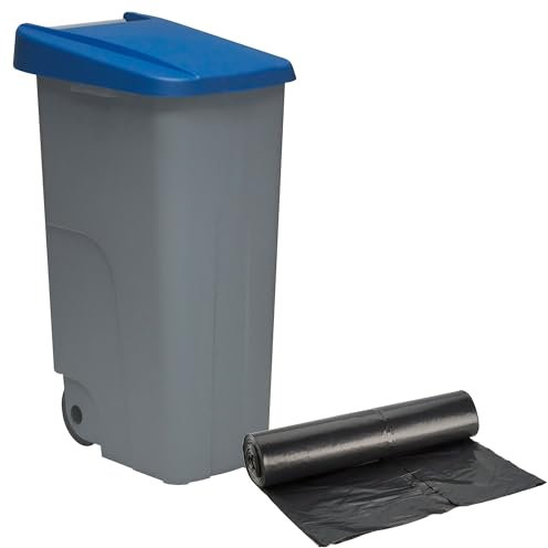 WELL HOME MOBILIARIO & DECORACIÓN Contenedor Cerrado 110L Azul H.88cm + Rollo 10 bolsas de basura 120L