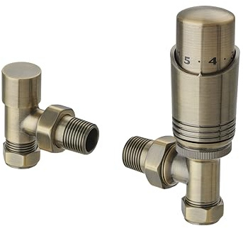 Accessory Valves Terma Cylindrical, Thermostatic, Left Or Right Sided, Angled, Trv & Locksh Set, Antique Brass