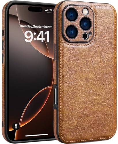 SOUTEM für iPhone 16 Pro Max Hülle Leder, Vintage Klassisches PU-Leder Luxus Business Kamera Rahmenschutz Hülle, Weiche rutschfeste Griff Anti-Kratzer Stoßfeste Hülle für iPhone 16 Pro Max(Braun)