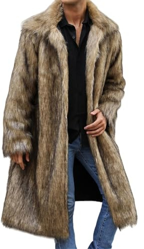 OULIWANGLUO Herren Pelzmantel Winterjacke Lang Kunstpelz Mantel Reverskragen Plüsch Strickjacke Warme Felljacke Pelz Jacke (Braun3,XL)
