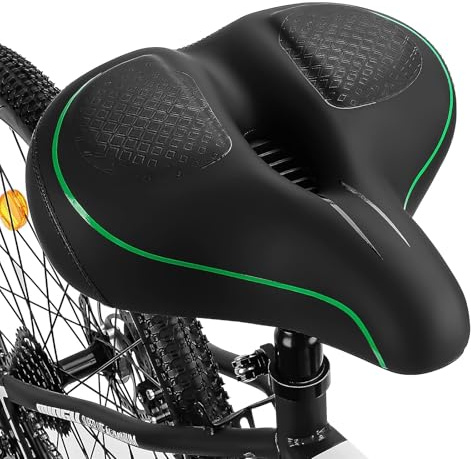TONBUX Sella da bicicletta Sella da bicicletta ampia, traspirante confortevole morbida,Uomo Donna Sella Bici con Riflettenti per Bici da Strada, Mountain Bike, City Bike (Verde)
