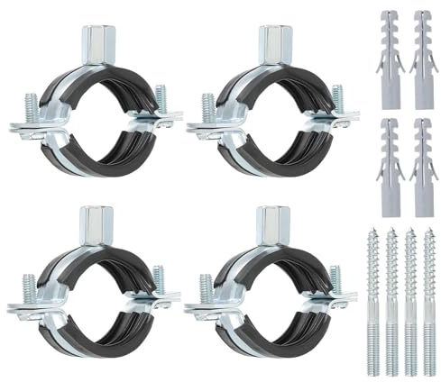 PATIKIL 1.5-1.7/38-44mm Split Ring Pipe Hanger, 6 Pcs Heavy Duty Adjustable Pipe Bracket Clamp Galvanized Iron Wall Ceiling Mount Pipe Strap Support with Screws & Expansion Tube, Black