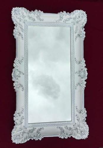 Pintici Italienische Wandspiegel Dekorativer Wandspiegel Gold klassischen Badezimmerspiegel Flurspiegel Recheckiger Spiegel Wohnzimmerspiegel Vintage Rokoko Wanddeko Menutafel Wanddeko (Weiß-Silber)