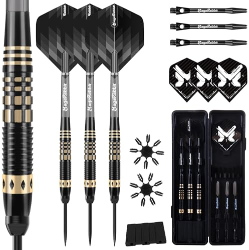 MageRabbit 3pcs Steel Tip Darts , Fléchettes Pointe Acier 3 pcs 18g Fléchette Professionnelles 6 Ailes 3 Fléchette s avec 20 Anneaux en Caoutchouc Outil à Anneaux en Laiton Fléchette