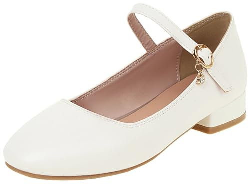 XIEPP Mary Jane - Zapatos de tacón bajo para mujer, punta redonda y hebilla