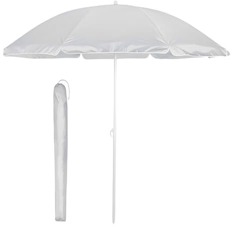 Marvin Ombrellone da Spiaggia FLEXY 200 cm – Inclinabile, con Borsa Portatile, Palo in Alluminio, Stecche in Vetroresina, Telo Poliestere Anti UV – Per Mare, Giardino, Campeggio (Bianco)