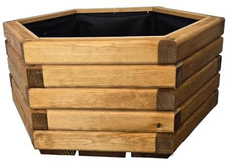 HolzGarden Pflanzkübel Holz 60x30x53 cm Imprägniert Farbe Pinia Wetterfest Blumenkasten Blumentopf Groß Außen Balkon Garten Pflanzkasten Sechseck 63l Serie FORNEA