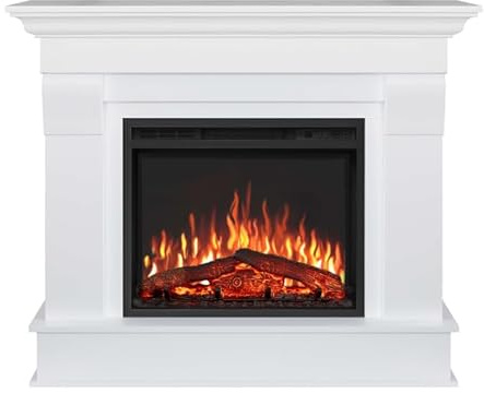 ArtiFlame Elektrokamin Albion AF24, Elektrischer Standkamin mit Heizung 1800 W, realistischer 3D-Flammeneffekt, LED-Beleuchtung, Fernbedienung, Timer, Thermostat, Knistereffekt, MDF (Weiß)