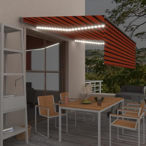 Tenda da Sole Automatica con LED e Sensore Vento, Tessuto Poliestere Impermeabile, Telecomando, per Esterno Giardino Balcone, Arancione e Marrone, 4 x 3 m