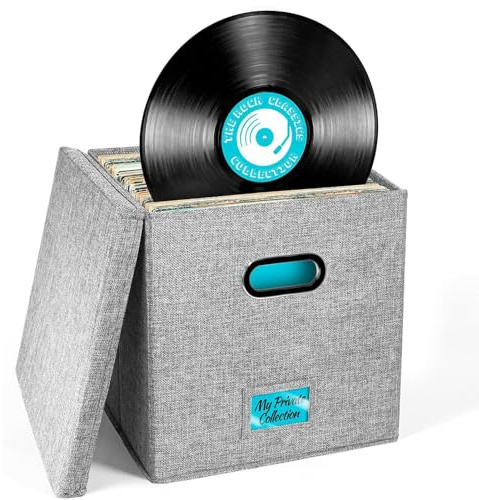 Genérico Caja de almacenamiento de discos, soporte para LP con tapa | Porta discos portátil apilable para almacenamiento de álbumes - Suministros de de oficina, cajas de archivos con tapas para