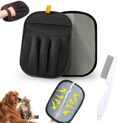 FLEXARO 2-in-1 Pet Grooming Set with Five-Finger Hair Removal Glove and Fine-Tooth Steel Comb for Cats and Dogs