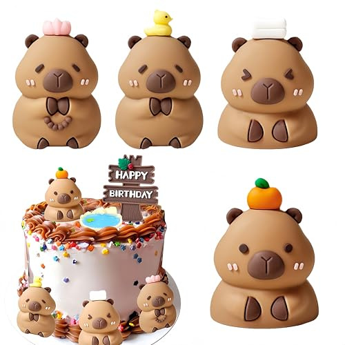 4 Stück Mini Capybara Figuren, Capybara Figuren Tortendekoration, Deko Kindergeburtstag Kuchendeko, Desktop Zubehör Dekorationen, Sommerparty