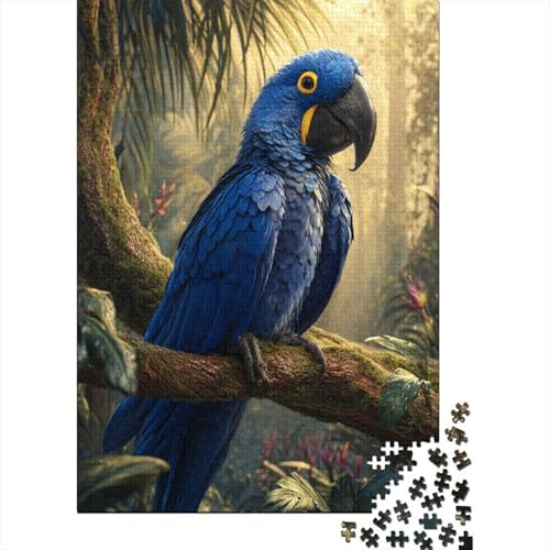 Puzzle 38x26cm/1000pcs Erwachsene Hyacinth Macaw Perched on A Dense Branch Puzzle Damen Herren Holzbrett Präzisions-Interlocking