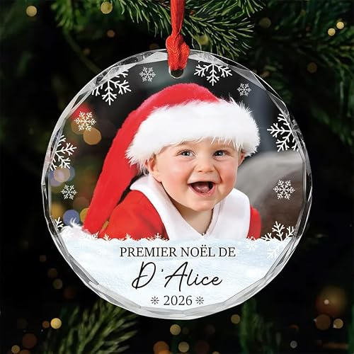 Cadeau Plus Ornement Personnalisé - Mon Premier Noël avec Photo - Boule de Noel Premier Noel, Cadeau 1er Noel Bebe, Boules de Noel personnalisées, Ornement Noel personnalisé (modèle #5)