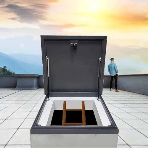 Weatherproof Steel Roof Access Hatch with Pneumatic Hydraulic Rods Galvanized Security Door for Alleyway & Yard Access Durable Escape Hatch Solution