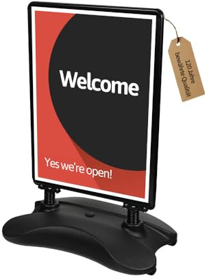 Dönges Kundenstopper A1 – Outdoor Plakatständer für Außenbereich – wetterfest & doppelseitig (Schwarz, Fuß befüllbar + Federn)