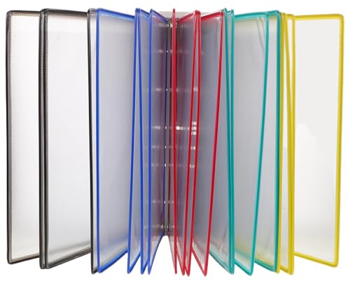 ELAYARD Présentoir Mural 20 Pochettes A4 en Métal et PVC Coloré Organiseur de Documents Bureau Porte-Prospectus Transparent pour Affichage et Rangement
