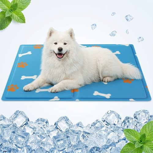 Ninonly Kühlmatte für Hunde & Katzen 50x90cm, Selbstkühlende Haustier Kühldecke aus Gel Wasserdicht, rutschfeste Kühlkissen Hundematte für Auto Zuhause und Unterwegs Sommer