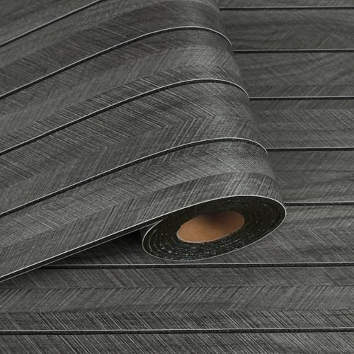VaryPaper Dark Grey Peel and Stick Wood Slat Wall Panelling Wallpaper 42.8cmx200cm Thick Wood Effect Sticky Back Plastic Roll 3D Foam Acoustic Wall Panels for Living Room TV Background Hallway