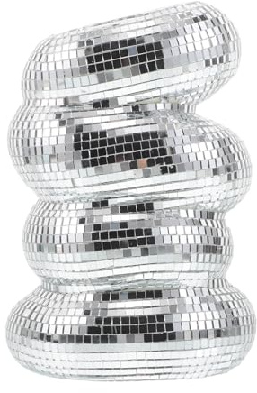 Vaguelly Maceta con Forma de Bola de Discoteca: jarrón Espiral con Espejo, florero Brillante Estilo Discoteca, jarrón escultural Ondulado para Fotos, Mesa de Fiesta, decoración del hogar.