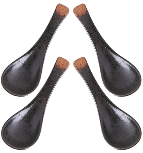 TOYANDONA Lot de 4 Cuillères à Soupe en Céramique Cuisine Japonaise et Service de Table Style Rétro Simple