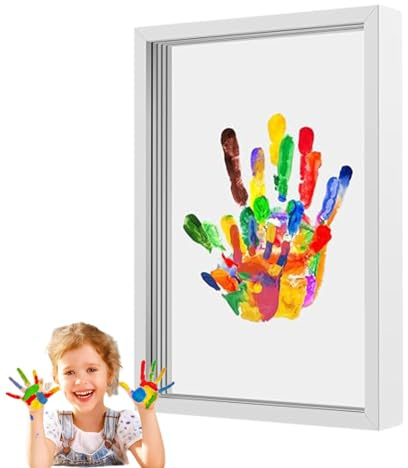Kit Family Handprint - Marco de fotos transparente de 22,4 x 31 x 4 cm, recuerdo colgante para el escritorio | Adopción de ducha cumpleaños impresión manual artesanía de huella de pie | de