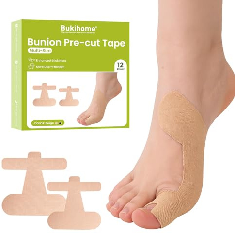Bukihome Pre-Cut Kinesiology Tape for Feet – 12 Pcs Big Toe Support Tape, Elastic Cushioning & Breathable Latex-Free Tape