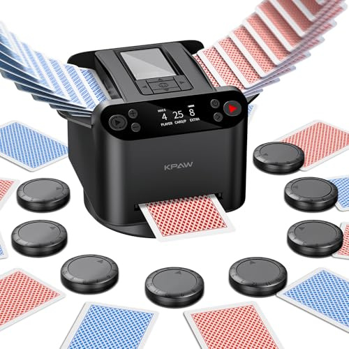 KPAW Barajadora de cartas con recambios, rotación de 360° para 1 – 2 cubiertas, con 4 mandos a distancia, mezclador automático de cartas y repartidor para 2 – 12 jugadores, recargable