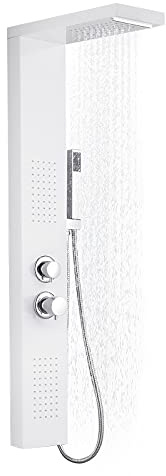 Aufun Duschpaneel Edelstahl Duschsystem mit Regendusche, Regenduschensäule, Massagedusche, 3 Funktionen Duschsäule Duschset mit Handbrause für Badezimmer Duschbrause, Weiß