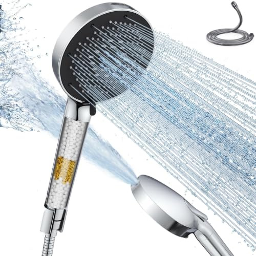 SR SUN RISE NSF Zertifiziert Hochdruck Duschkopf mit Filter und Schlauch | 9 Modi Certifizierter Handbrause mit NSF-Kalkfilter&Jetstrah, NSF-Zertifizierung Duschkopf gegen Chlor,Schwermetall,Bakterien
