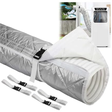 Manchon Isolation Tuyau Climatisation 150 x 58 CM, de diamètre avec 2 sangles à boucle réglables, Housse Protection Tuyau Évacuation Climatiseur Portable pour 5-6 In, pour Usage Maison et(1 set)