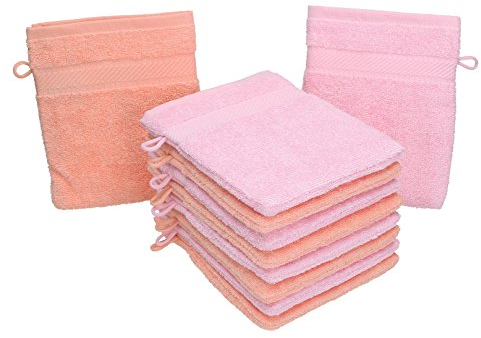 Betz Paquete de 10 Manoplas de baño Palermo 100% algodón tamaño 16x21 cm Albaricoque y Rosa