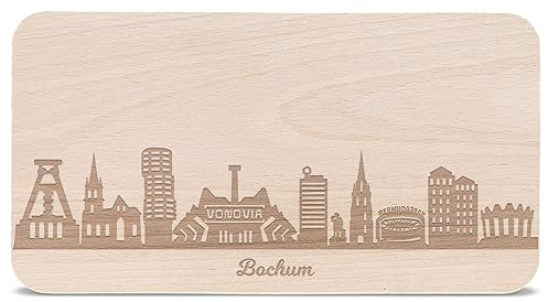 GRAVURZEILE Frühstücksbrettchen Bochum mit Skyline Gravur - Brotzeitbrett & Geschenk für Bochum Stadtverliebte & Fans - ideal auch als Souvenir