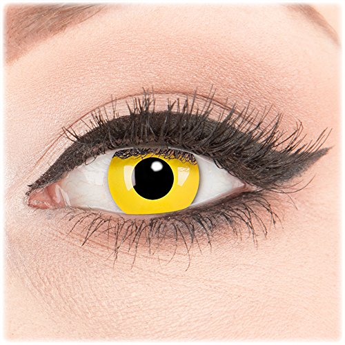 Farbige Kontaktlinsen zu Fasching Karneval Halloween 1 Paar Crazy Fun gelbe gelb 'Yellow' mit Behälter in Topqualität von 'Glamlens' ohne Stärke